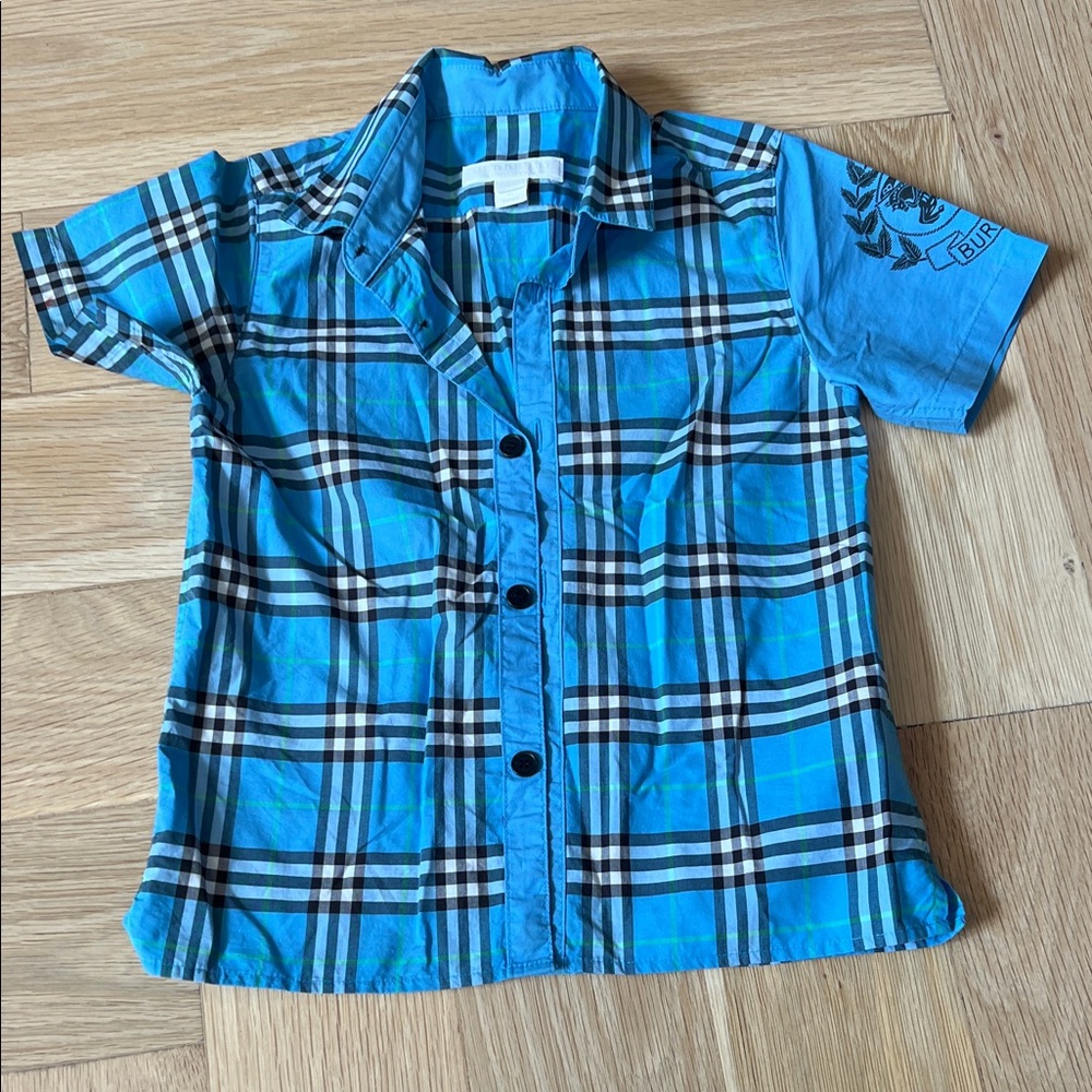 Burberry Kids Blue Checkered Button Down Shirt